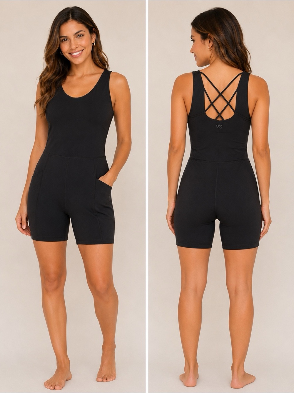 Alia Black Stretch Active Romper with pockets - S